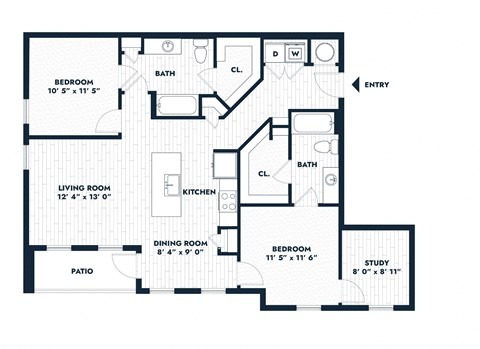 Floor plan for 2 beds, 2 baths, 1152 sqft